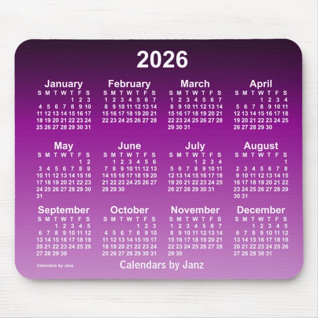 Tapis De Souris Calendrier 2026 du néon pourpre défraîchi par Janz (Devant)