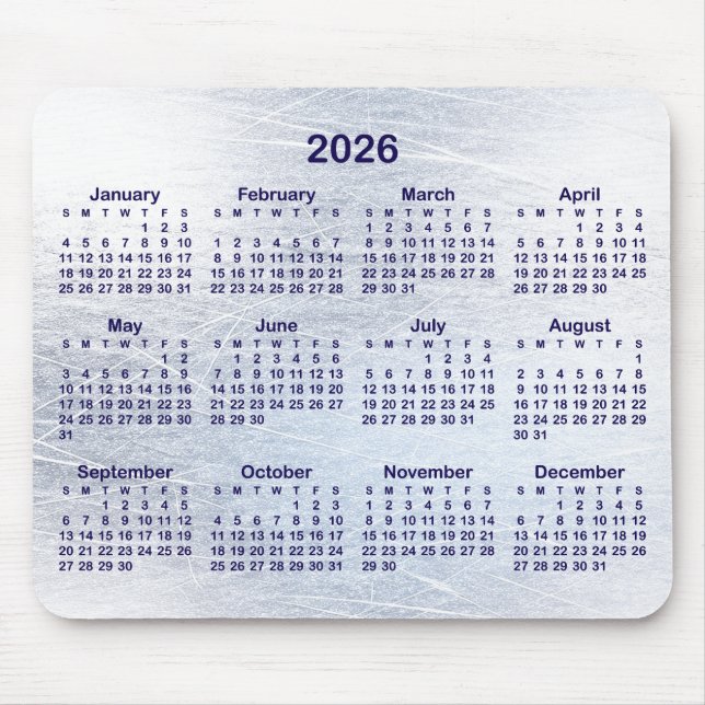 Tapis De Souris Calendrier 2026 encre de glace rayée (Devant)