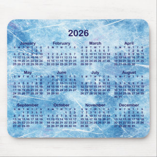 Tapis De Souris Calendrier 2026 Glace Rayée Bleue