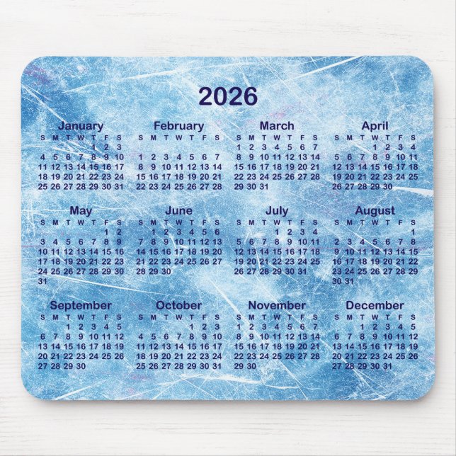 Tapis De Souris Calendrier 2026 Glace Rayée Bleue (Devant)