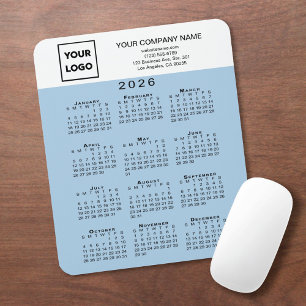 Tapis De Souris Calendrier 2026 Logo Entreprise Texte Bleu Clair