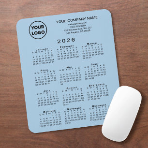Tapis De Souris Calendrier 2026 Logo et Texte sur Fond Bleu Clair