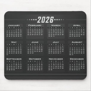 Tapis De Souris Calendrier 2026 Moderne Noir Blanc