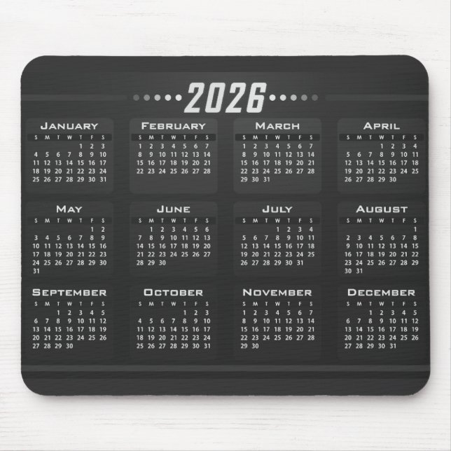 Tapis De Souris Calendrier 2026 Moderne Noir Blanc  (Devant)