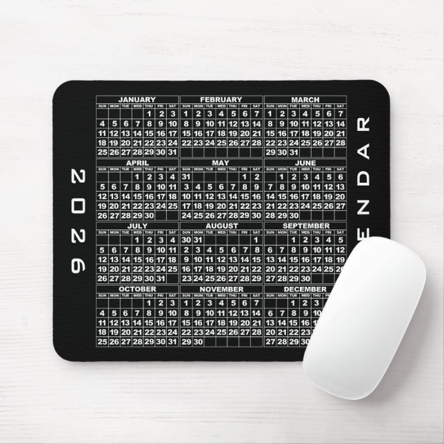 Tapis De Souris Calendrier 2026 Mousepad noir (Avec souris)