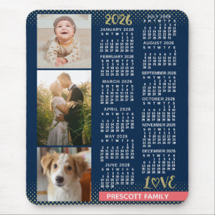 Tapis De Souris Calendrier 2026 Navy Coral Or Collage de photos de
