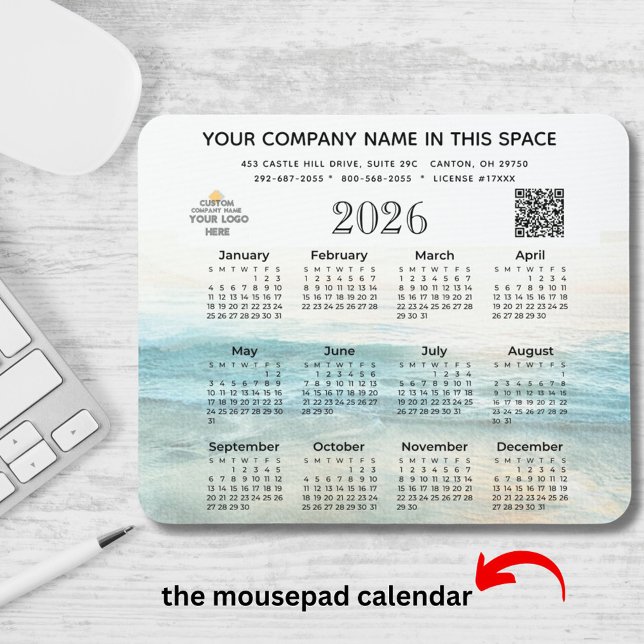 Tapis De Souris Calendrier 2026 Nom commercial Logo Code QR Pad so (Créateur téléchargé)