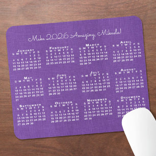 Tapis De Souris Calendrier 2026 Nom personnalisé Photo de lin viol