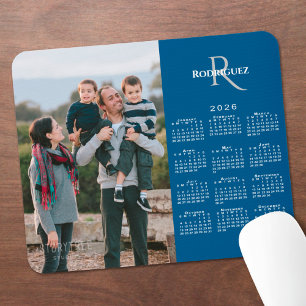 Tapis De Souris Calendrier 2026 Photo personnalisée Monogramme Nom