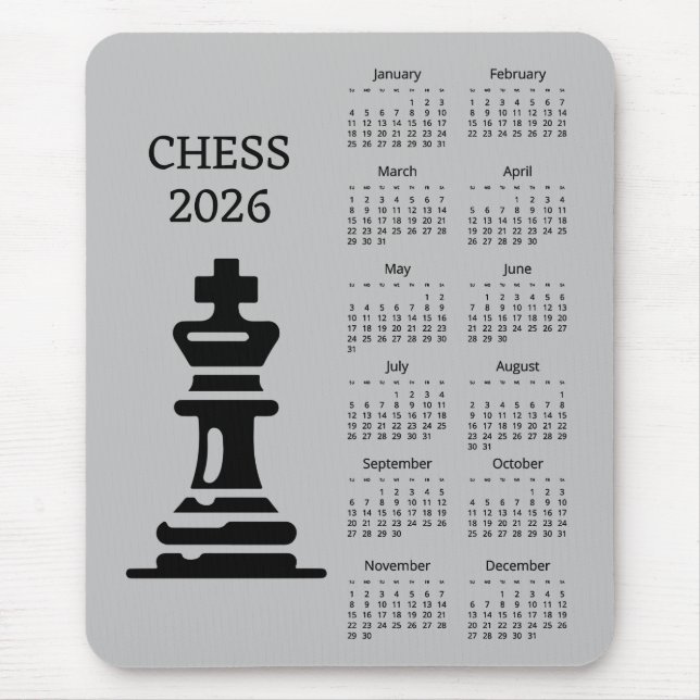 Tapis de souris Calendrier 2026 Roi de pièce d'éch (Devant)