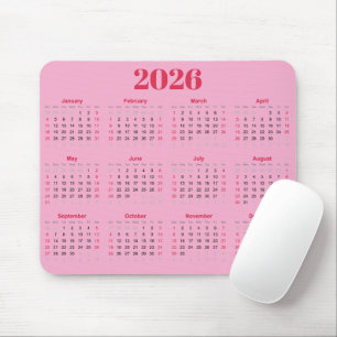 Tapis De Souris Calendrier 2026 rouge et rose simple