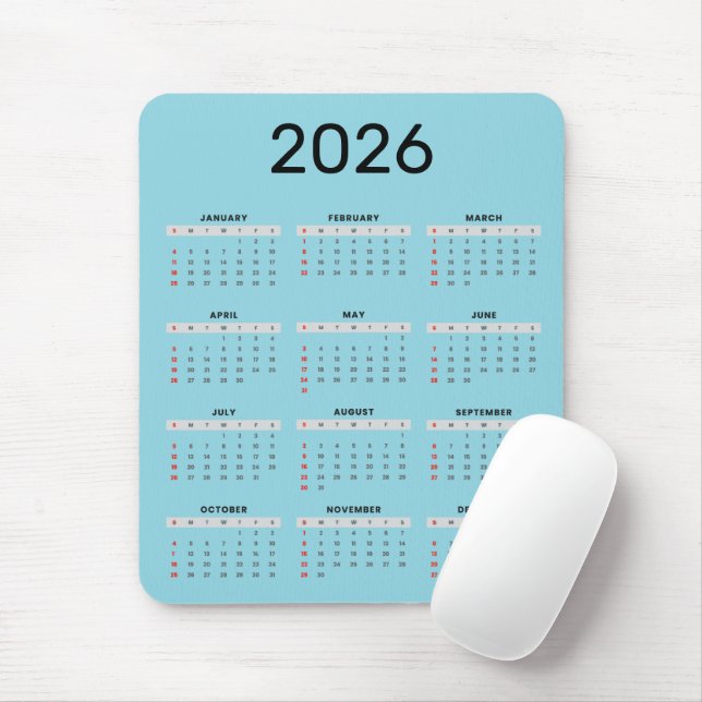 Tapis De Souris Calendrier 2026 simple noir et bleu (Avec souris)