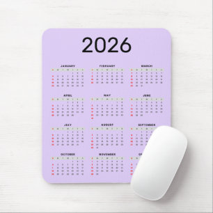 Tapis De Souris Calendrier 2026 simple noir et violet