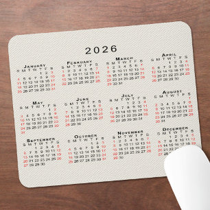 Tapis De Souris Calendrier 2026 Texture Toile Fausse Beige