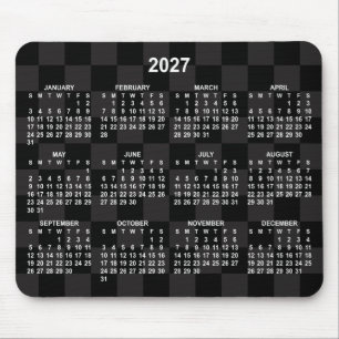 Tapis De Souris Calendrier 2027 à damier noir monotone