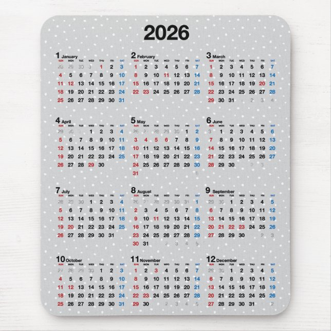 Tapis De Souris Calendrier 2027 à pois gris (Devant)