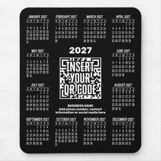 Tapis De Souris Calendrier 2027 avec code QR d'informations de con (Devant)