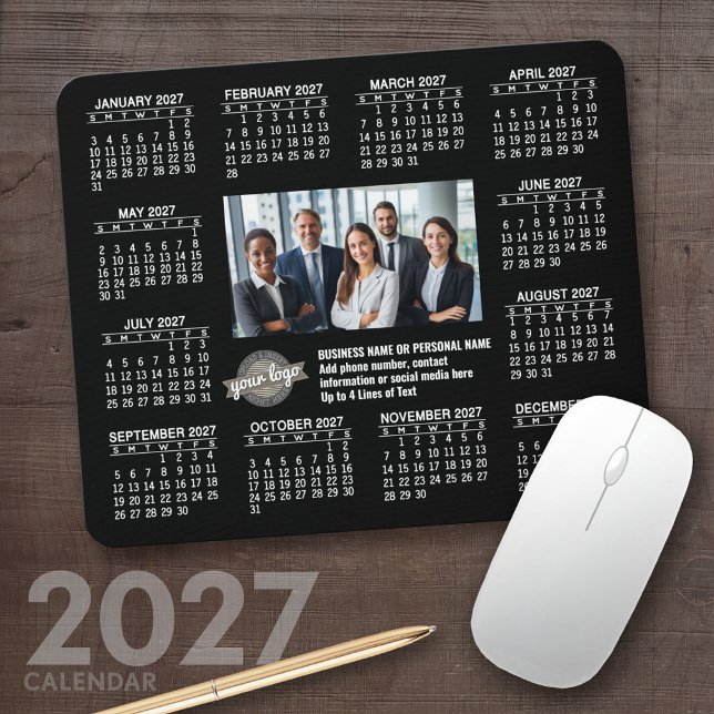Tapis De Souris Calendrier 2027 avec coordonnées du logo (2027 Calendar Mousepad)