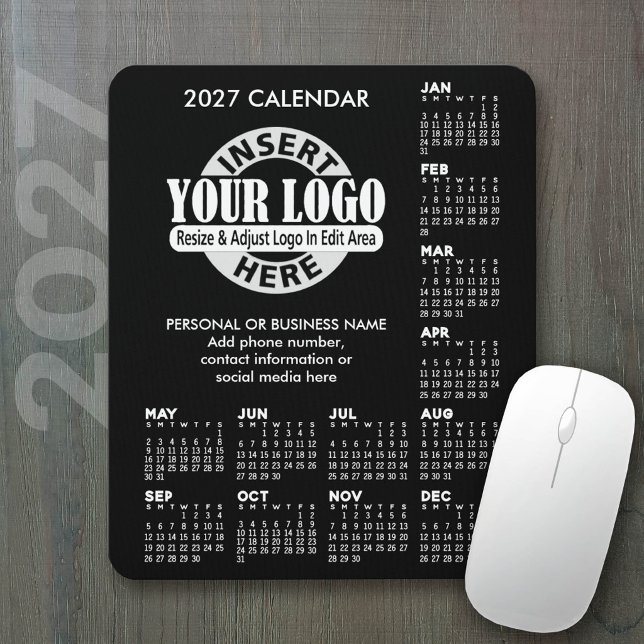 Tapis De Souris Calendrier 2027 avec logo Coordonnées (2027 Calendar on a mousepad - add your logo)