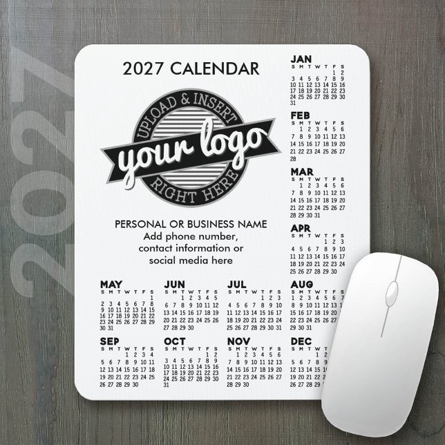 Tapis De Souris Calendrier 2027 avec logo Coordonnées (2027 Calendar on a mousepad - add your logo)