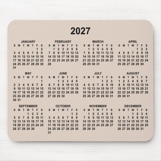 Tapis De Souris Calendrier 2027 Beige et Noir (Devant)