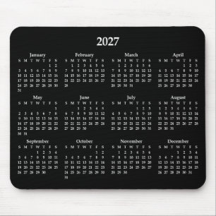 Tapis De Souris Calendrier 2027 blanc sur fond noir