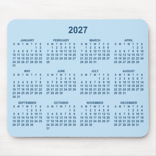 Tapis De Souris Calendrier 2027 Bleu Clair et Sombre (Devant)