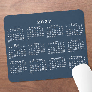 Tapis De Souris Calendrier 2027 Bleu Nuit et Blanc
