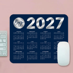 Tapis De Souris Calendrier 2027 Bleu Nuit & Logo de l'entreprise A