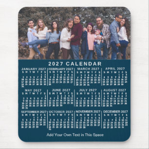 Tapis De Souris Calendrier 2027 bleu personnalisé photo nom gras