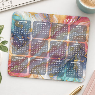 Tapis De Souris Calendrier 2027 de conception de motif d'art marbr