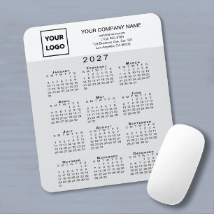 Tapis De Souris Calendrier 2027 Entreprise Texte Logo Gris Clair B