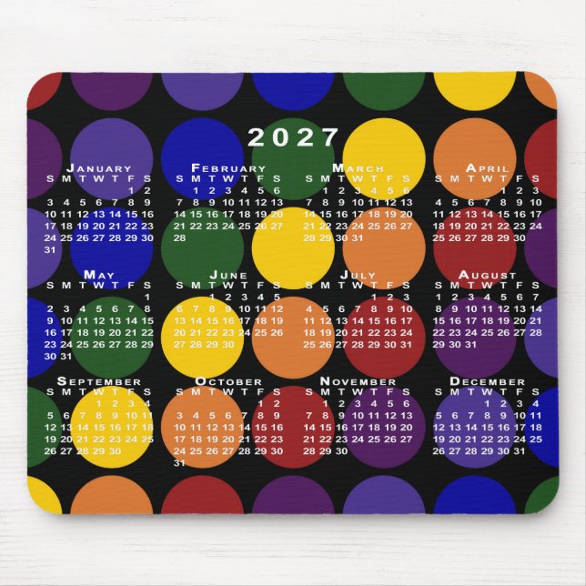 Tapis De Souris Calendrier 2027 Fierté Arc-en-ciel Points sur Fond (Devant)