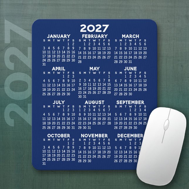 Tapis De Souris Calendrier 2027 - fond bleu marine - Vertical  (2027 Calendar Mousepad)