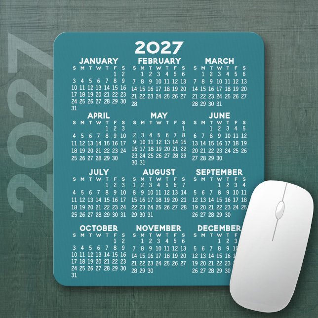 Tapis De Souris Calendrier 2027 - fond bleu - Vertical  (2027 Calendar Mousepad)