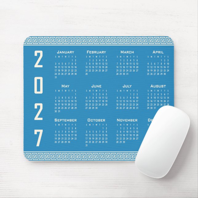 Tapis De Souris Calendrier 2027, Frette Grecque, Cosmic Latte sur  (Avec souris)
