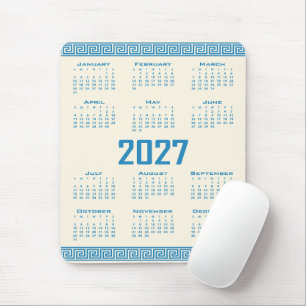 Tapis De Souris Calendrier 2027, Frise grecque, Bleu sur Cosmic La