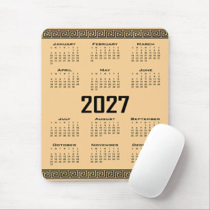 Tapis De Souris Calendrier 2027, Frise Grecque, Noir sur Beige