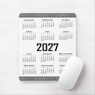 Tapis De Souris Calendrier 2027, Frise Grecque, Noir sur Blanc