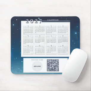 Tapis De Souris Calendrier 2027 Galaxie Bleue Code QR Logo Entrepr