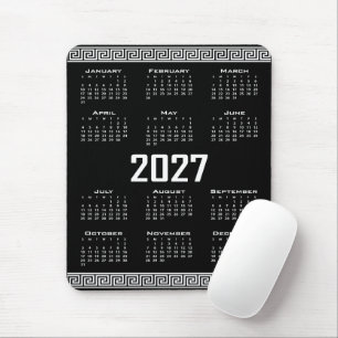 Tapis De Souris Calendrier 2027, grecque, blanc sur noir