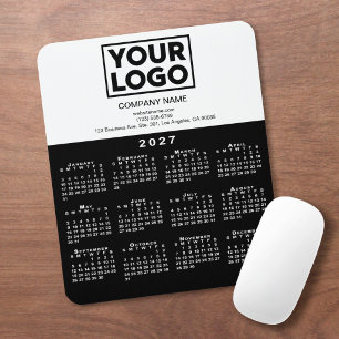 Tapis De Souris Calendrier 2027 Logo de la société Texte Noir Blan