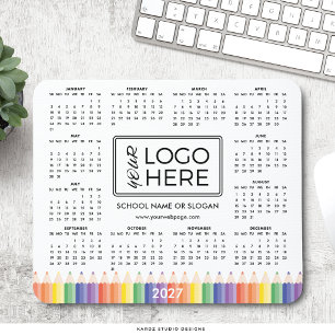 Tapis de souris calendrier 2027 Logo École Coloré