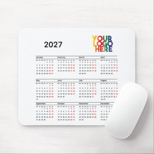 Tapis De Souris Calendrier 2027 Logo Entreprise Bureau Blanc