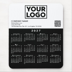 Tapis De Souris Calendrier 2027 Logo Entreprise Code QR Noir Blanc