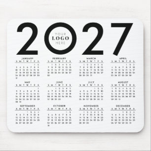 Tapis De Souris Calendrier 2027 Logo Entreprise Minimaliste Noir B