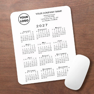 Tapis De Souris Calendrier 2027 Logo et Texte Entreprise Blanc