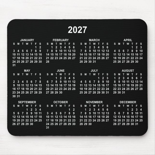 Tapis De Souris Calendrier 2027 Noir et Blanc (Devant)