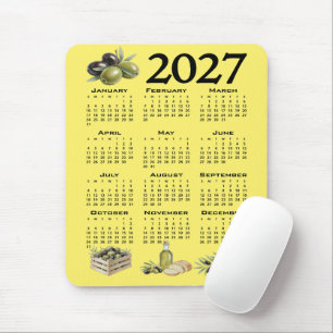 Tapis De Souris Calendrier 2027, Olives méditerranéennes. Jaune