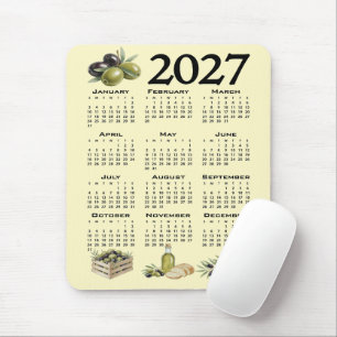 Tapis De Souris Calendrier 2027, Olives Méditerranéennes, Jaune